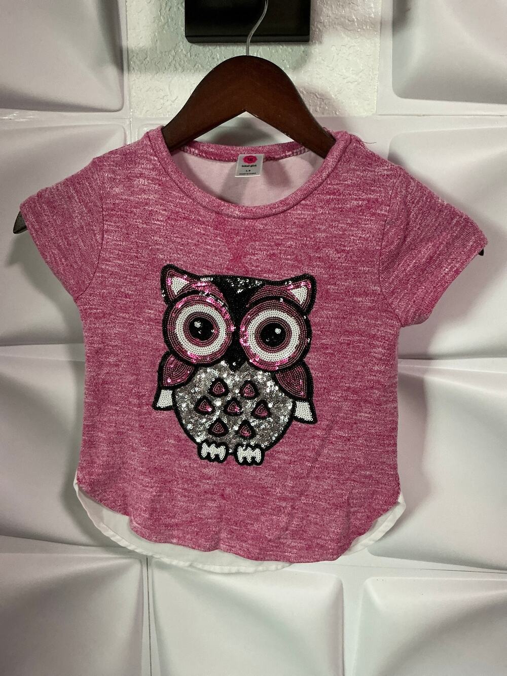 Total Girl Pink Owl Graphic Short Sleeve Shirt Youth Size Large 8